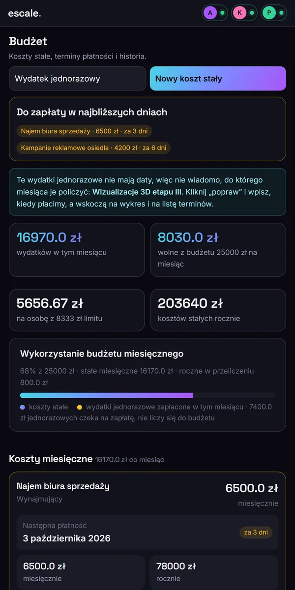 Budżet w panelu na telefonie