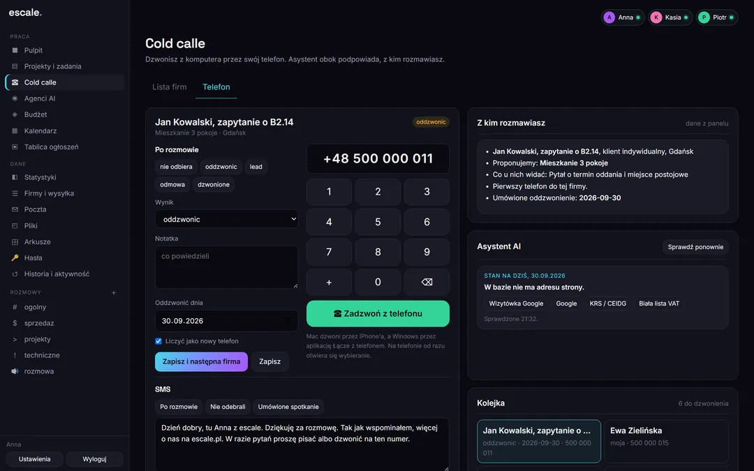 Telefony do klientów w panelu