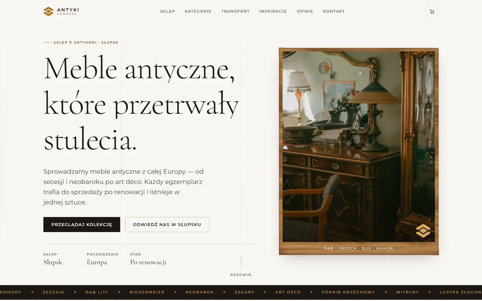 Strona internetowa Antyki Pomorze, sklep z meblami antycznymi w Słupsku