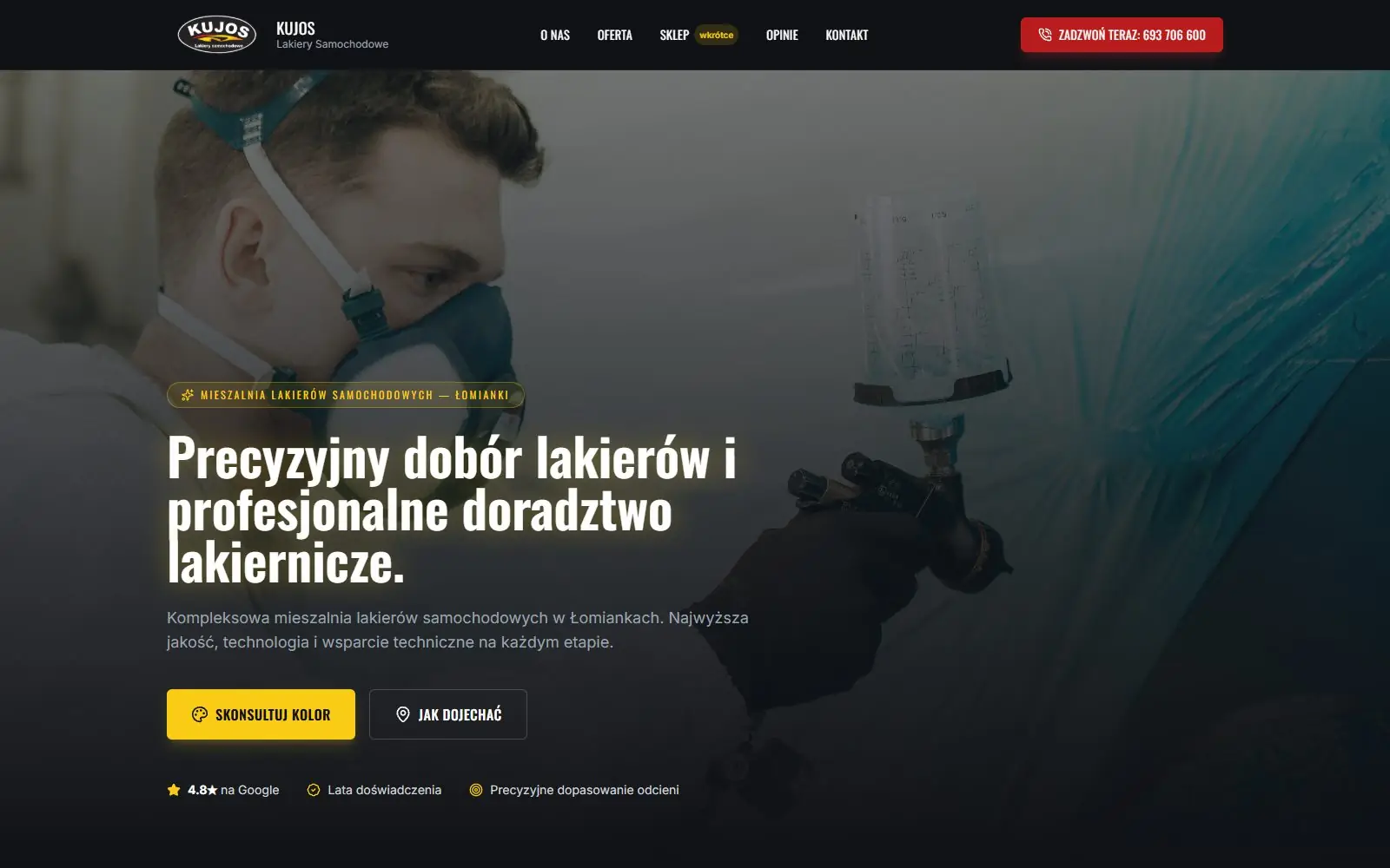 Strona internetowa Kujos, mieszalnia lakierów samochodowych